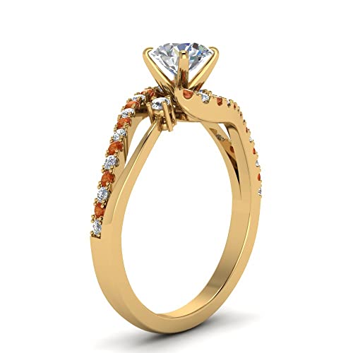 Image of Choose Your Gemstone Swirl 3 Stone Diamond CZ Engagement Ring Yellow Gold Plated Round Shape Side Stone Engagement Rings for Women, Girls and Ladies US Size 4 to 12