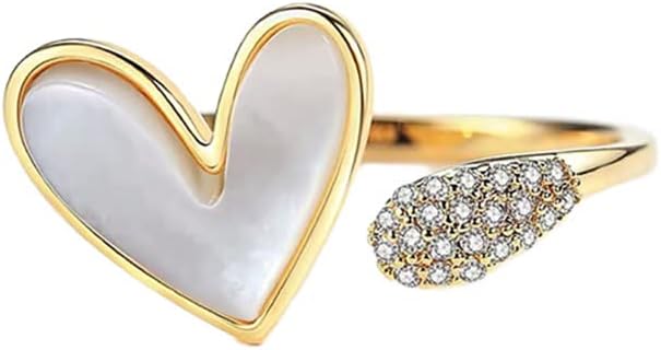 Unique Shell Heart Open Stacking Ring 925 Sterling Silver Crystal Cubic Zirconia Adjustable Expand Promise Love Endless Joint Thin Rings Dainty Statement Finger Bands Wedding Mother's Day Jewelry Gifts for Women Girls Daughter Bride