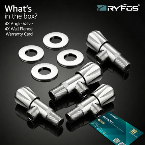 Image of India's 1st Lifetime Support Brand, R4015AV, SS-304 Grade Angle Valve | Angle Cock for Bathroom With Wall Flange | Valve for Geyser | Bathroom Tap | (Chrome Finish, 4-Piece)
