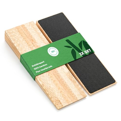 Cale-porte en bambou antidérapant - Lot de 2 blocs porte en bois - Arrêt de porte robuste avec base en caoutchouc - Cale-porte pour tous types de sols et de...