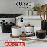KOOK TIME CURVE łyżki do serwowania | Wielofunkcyjna ceramiczna taca kuchenna | Idealna jako stojak na łyżki, talerz na przekąski, chleb lub sosy | 15,5 x 14 x 2,5 cm | matowa czerń