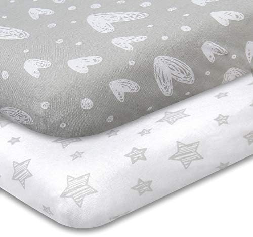 Pack n Play Fitted Sheet, Soft Jersey Cotton Portable Playard Sheets, 2 Pack Mini Crib Sheets, Unisex, Preshrunk