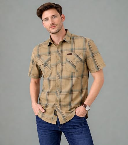 Image of L'MONTE Imported Men's Cotton Casual Checkered Shirts Half Sleeve for Men
