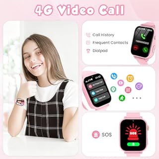 4G Montre Connectée Enfant, Montre Intelligente Pour Enfants Fille Garçon avec GPS SOS Chat Vocal Appel Vidéo WiFi Mode Classe Chronomètre Réveil Jeux, Montre Telephone Enfant 4 à 12 Ans Cadeau, Rose