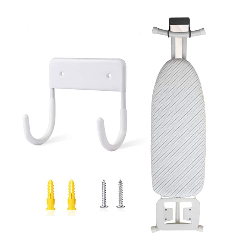 Tuklye Ironing Board Hanger Wall Mount,Iron Board Holder Ironing Board Hook Wall Mounted, Small Iron Board Storage Promotion (White)