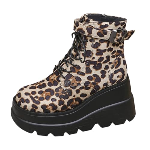 Botas de tobillo para mujer, punta redonda, estampado de leopardo grueso, a la moda, con cremallera lateral, para motocicleta, talla grande, informales, botas de agua para mujer, zapatos de mujer 2026