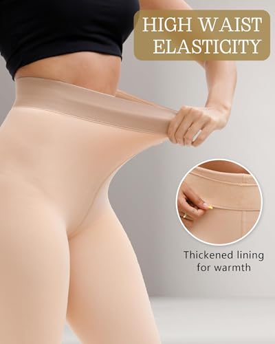 Image of HONGTEYA 2 Pairs Fleece Lined Tights Women - Warm Sheer Pantyhose Fake Translucent Tights Winter Thermal Leggings