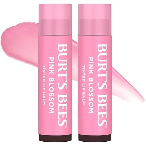 Burt's Bees Lip Tint Balm, Mothers Day Gifts, with Long Lasting 2 in 1 Duo Tinted Balm Formula, Color Infused with Deeply Hydrating Shea Butter for a Natural Buildable Finish, Pink Blossom (2-Pack)