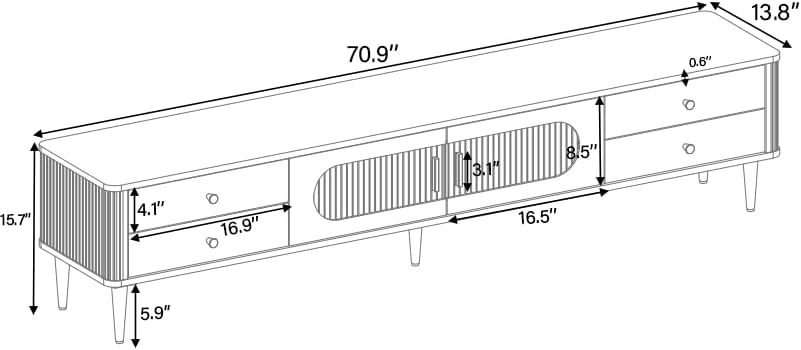 Miniatura 4 de LUMISOL Moderno soporte de TV para TV de 65, 70, 75 pulgadas, mesa consola multimedia con 4 cajones y puertas de cristal, centro de entretenimiento