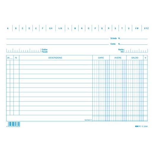 EDIPRO - E3266BL - 100 schede dare/avere/saldo blu f.to 15x21