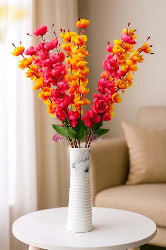 Image of ARTSY Artificial Flowers Bunch for Decoration Cherry Blossom, Ideal for vase, Home, Office Decor, Gifts, Craft, Artificial Plants for Decoration, Without vase, Orange Maroon, Combo, 2 Pieces