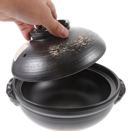 HEMOTON cazuela de terracota de tapa olla,900ml Cerámica Guisado,Olla Horno de Terracota Antiadherente Sopa de Creta Cazuela Holandesa