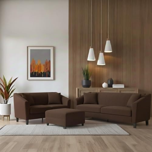 Image of Avion Natalia 3+2 Seater Sofa Set with Ottoman for Living Room Brown | Modern 6 Person Sofas Furniture | Fabric Sofa Set 6 Seater Couch for Guests Room Festival Gifts