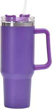 40oz Insulated Travel Mug Tumbler With Handle and Straw,Stainless Steel Double Wall Vacuum Cup Keep Drink Cold and Hot Purple