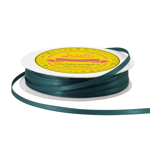 Image of Double Face Teal Satin Thin Ribbon 1 /8 inch X 50 Yards Polyester Teal Ribbon for Gift Wrapping Very Suitable for Weddings Party Hair Bow Invitation Decorations and More