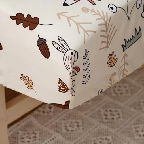 Image of Wellboo Yellow Bear Toddler Bedding Sets for Girls Boys Cute Cartoon 4 Pieces Soft Crib Bed Set Including Comforter, Sheets and Pillowcase Child Fox Theme Woodland Forest Quilt