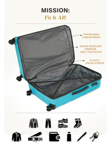 Image of Teakwood Small-Medium Size 8 Wheels Trolley Bag, Hard Cabin with Zipper Closure, Adjustable Push Button & TSA Lock System 360 Degree (Set of 2, Aqua Green)