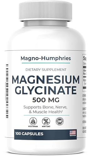 Magno-Humphries Magnesium Glycinate 500 mg - 100 Capsules | Gentle Chelated Form | Muscle, Nerve & Bone Support | Dietary Supplement | GMP Manufactured in The USA