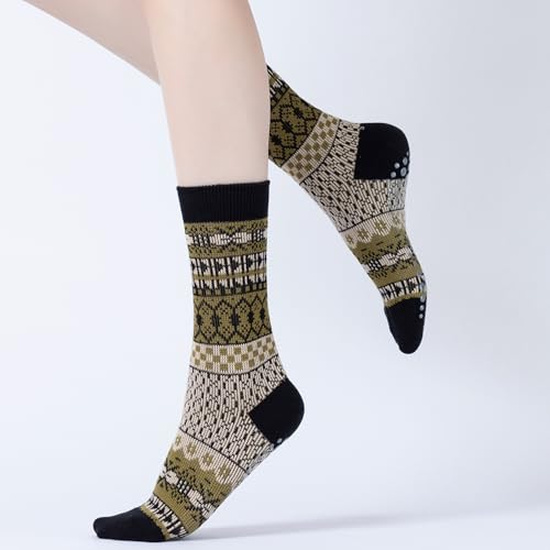 Image of Verdancy Yoga Pilates Socks with Grips for Women Knit Patterned Non Slip Cushioned Crew Socks for Barre Ballet Dance