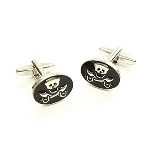 Gemelos ovalados esmaltados con calaveras y tibias miniatura 1
