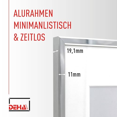 DEHA Design Trauerrahmen, 21 x 29,7 cm (A4), Aluminium, Silber, mit Passepartout 13x18, Portraitrahmen zum Auftstellen und Aufhängen im Hoch- & Querformat, Echtglas, Memoria