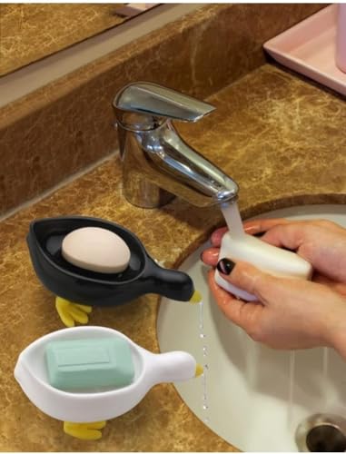 Image of Duck-Shape Self Draining Soap Dish Holder, Easy Clean Soap Dish for Shower with Suction Cup Creative soap Box, for Bathroom, Kitchen, Bathtub, Wash basins (2, Duck Shape Soap Dish)