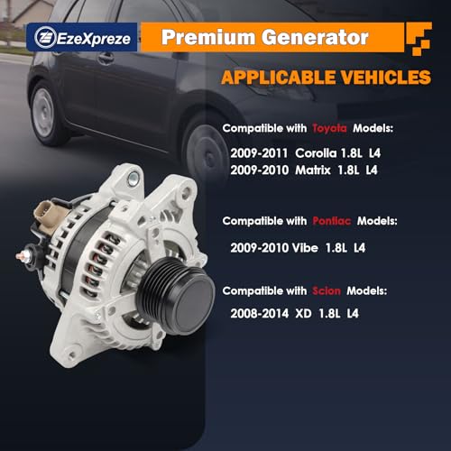 Image of Ezexpreze Alternator 11385N Replacement for 1.8L L4 Toyota Corolla 2009-2011, Matrix 09-10, Pontiac Vibe 09-10, Scion xD 08-14, 6-Groove Clutch Pulley OE#11385, 12897, 270600T040, 0986CR6103, AL3370X