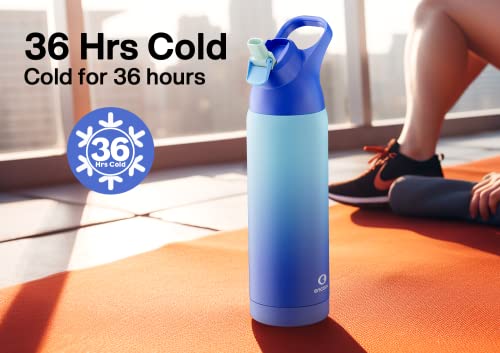 Encool Insulated Stainless Steel Water Bottle With Straw And Carry Loop, Double Wall Cold For 36 Hours, Tritan Leak Proof Lid For Sports, Travel, 24 Oz, Sky #TOP1