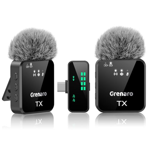 GRENARO Mic for YouTube Wireless, Dual Lapel Wireless Microphone for Recording with LED Display, 164ft Range, Mute/Reverb/Noise Reduction for YouTube, Live Streaming, Vlogging (Dual Channel(Type-C))