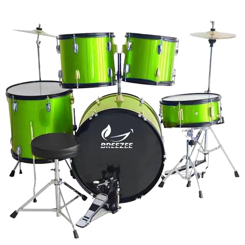 BREEZEE Bateria Musical Acustica para Adultos, Set Completo de Bateria, Tom 1 y 2, Tom de Piso, Bombo, Hi...