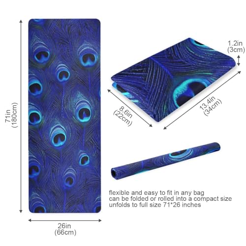 Blue Peacock Feather yoga for home gym printed, natural rubber non slip, with Yoga bag tapete para ejercicio 71x26 inches 1MM - Image 6