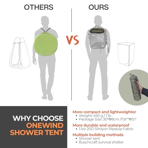 onewind Portable Privacy Shower Tent with Pole, Ultralight Camping Shower Shelter Portable Toilet Tent Bathroom Tent Privacy Changing Dressing Room for Outdoor Use Camping Hiking Backpacking