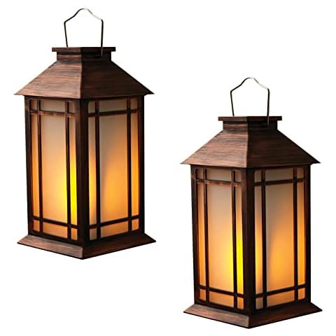 Decorative Lantern with Led Flickering Flameless Candle with 6hr Timer -13" Vintage Decor Battery Powered Candle Lantern,Decorative Hanging Lantern for Patio -Tabletop Lantern-Outdoor Lantern (2 Pack) Cover