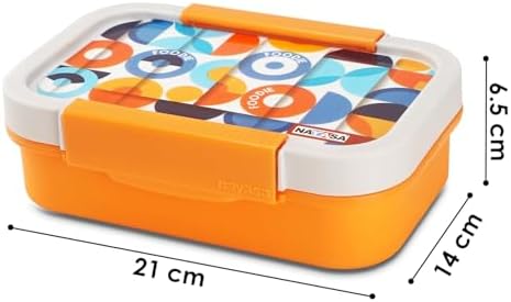 Nayasa Autobot 2 Compartment Vaccum Sealed Insulated Stainless Steel Lunch Box | Foodie Print | Leak Proof Tiffin Box | Medium | 650 ml | Orange