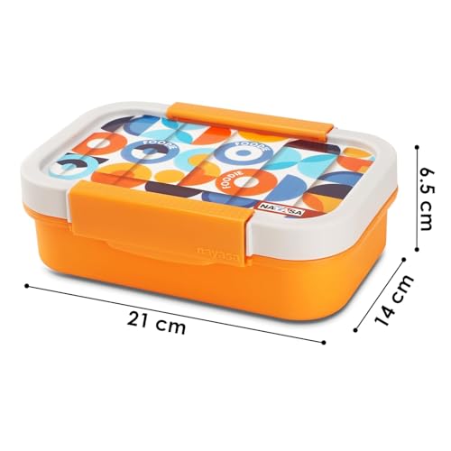 Nayasa Autobot 2 Compartment Vaccum Sealed Insulated Stainless Steel Lunch Box | Foodie Print | Leak Proof Tiffin Box | Medium | 650 ml | Orange