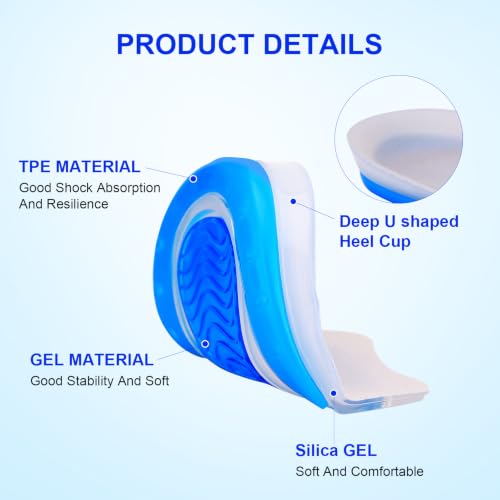 Image of Kids Heel Cups for Heel Pain - 1 Pair Sport Traction Shock Absorbing Lightweight Gel Heel Inserts for Kid's with Sensitive Heels, Heel Spurs, Plantar Fasciitis, or Ankle Pain by Plantarecover(Blue)