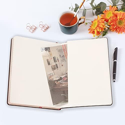 SuperBowell Floral Journal Notebook,Writing Journal For Women and Girls, Leather Bound Journal,Rose Gold Edges,100gsm Paper,lined journal,5.6X8.1,192 Pages(Black)