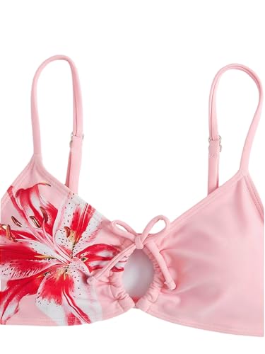 Image of COZYEASE Girls' 2 Piece Ditsy Floral Print Knot Front Ruched Triangle Bikini Swimsuit