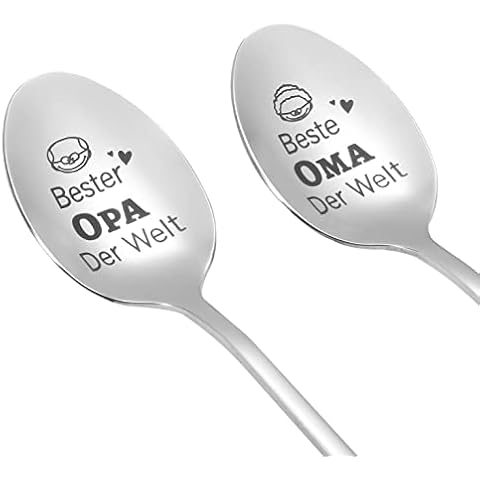 Oma und Opa Geschenke, 2 Stück Kaffeelöffel Teelöffel Edelstahl Löffel mit Gravur Beste Opa Oma Der Welt Personalisierte Geschenke für Oma und Opa Geburtstag Ostern Muttertag Vatertag Weihnachten Cover