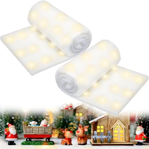 2Pcs Fake Snow Blanket Roll with Lights (3 Ft X