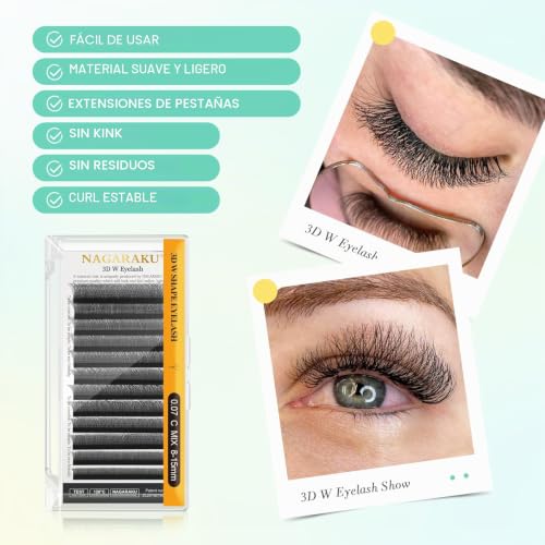 Miniatura 2 de Nagaraku 3d W Pestañas W Ramo Prefabricado Extensión De Pestañas Hecho A Mano Ww Profesional Pestañas Postizas Naturales Ahorra Tiempo Volumen Rusas Clover Eyelash Cluster Negro 0.07mm C 8-15mm