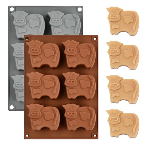 2 Pezzi Stampi Muffin in Silicone con 12 Cavità, Stampo Muffin a Forma di Mucca, Teglia Muffin con Rivestimento Antiaderente, Resistente al Freddo e al Calore, Adatta per Brownies, Torte, Budini