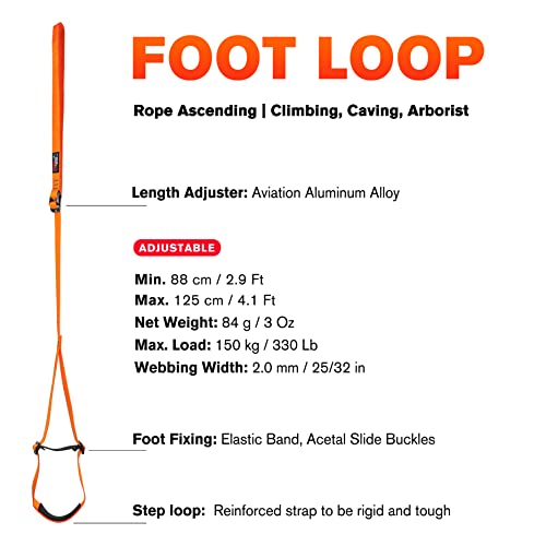 Gm Climbing Foot Loop Ascender Sling Adjustable For Rope Ascending Climbing Arbrist Caving Aid Climbing Gear Srt Rope Walking Frog Ascending (Kit With 24Kn Carabiner) #TOP1