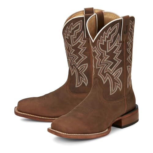 Justin Jackpot 11” Western Boots for Men - Frontier Collection - Square Toe Leather Men’s Cowboy Boots with Comfort Footbed & Heeled Leather Outsole