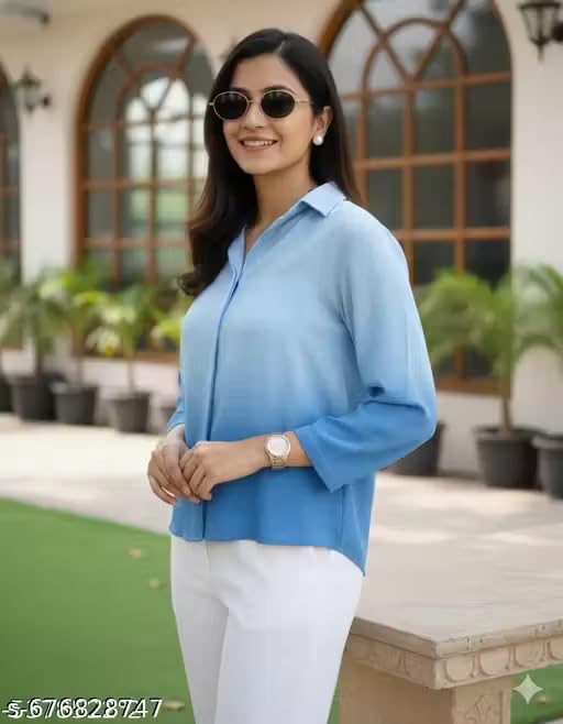 Image of Women's Korean Style 3 /4 Sleeve Oversized Button Down|| Workwear Top Shirt for Office & Casual Wear Women Shirt || Shirt for Woman || Top for Women (L-98-101)