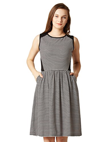 Image of Miss Chase Women's Grey and White Striped Skater Dress