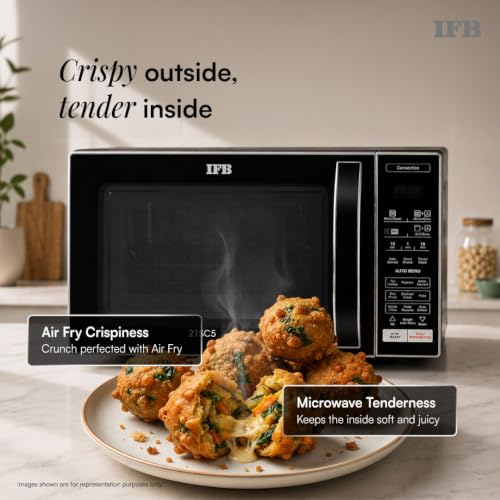 Image of IFB 21L Air Fry Convection Microwave with 5 in 1 Versatility Bake, Grill, Roast, Reheat & Multi-Stage Cooking, Auto Cook Menus (21SC5, Silver, Weight Defrost, Steam Clean, 10 Power Levels)