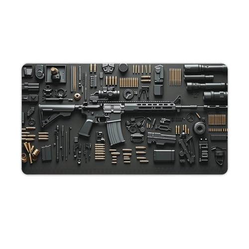 Military Gear Arsenal Set Gaming Mouse Pad Non-Slip Rubber Base XL Mousepad Waterproof Washable Stitched Edge Mouse Mat for Desk Home Office 29.5"x16"