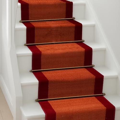 Image of Bravich Terracotta Border Hallway Runner Rug, Hessian Backed Flexible Stair Carpet Runner, Extra Long Length, Ideal for Stairs, Hallways & Kitchens 60x120CM (2'X4')