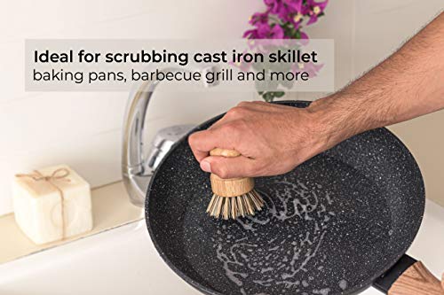 Ecolulu Natural Bamboo Dish Brush Plant Based Bristles | 3 Pack Wooden Dish Brush | Bamboo Scrub Brush For Cleaning Dishes, Pots, Pans And Vegetables | Biodegradable Eco Friendly Products #TOP5